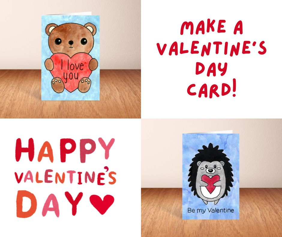 Valentine's Day cards with a bear and a hedgehog